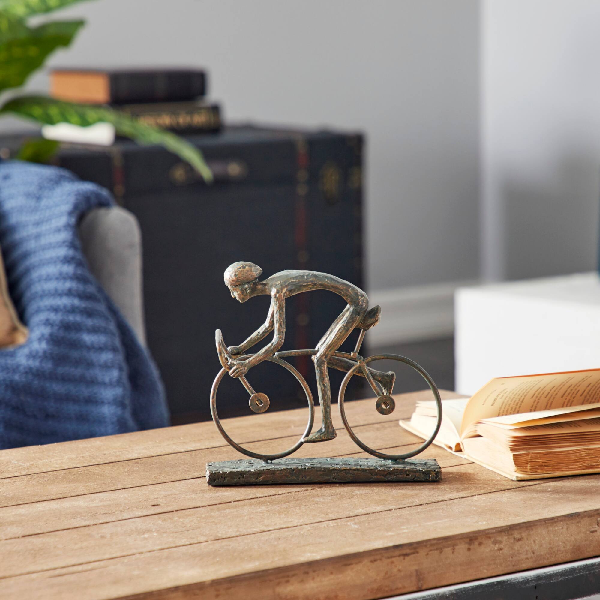 9" Contemporary Bronze Polystone Stylized Cyclist Sculpture